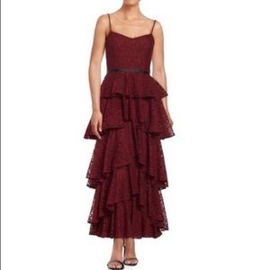Cynthia Rowley Burgundy Floral Lace Tiered Dress